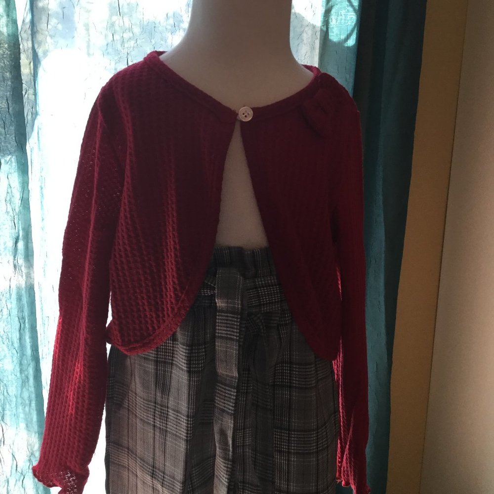 NWT Red sweater with bow and lettuce trim cuffs